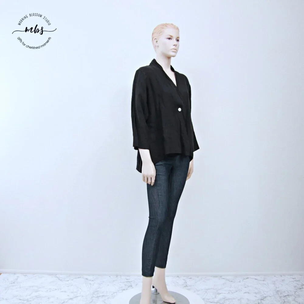 Fenini Linen Lightweight Blazer Black Women L - Picture 1 of 11